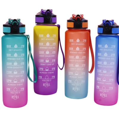 China Gradient Stocked 1 Liter Drinkware Water Jug Sports Motivational Water Bottle With Weather Markings Straw for sale