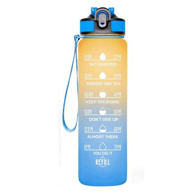 China 1000ml Water Bottle Stocked With Time Marker Gradient Plastic Sports Water Bottle for sale