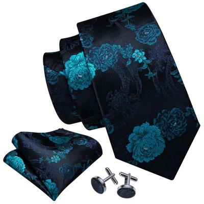 China Mens Formal Black Blue Flower Jacquard Embroidery Fashion Luxury Silk Satin Ties for sale