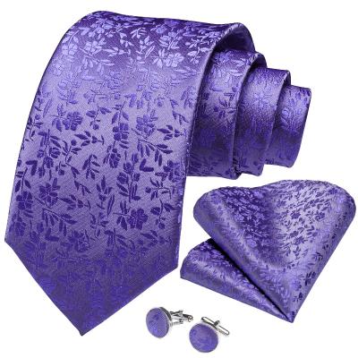 China Luxury Elegant Purple Flower Men's Floral Silk Jacquard Woven Ties Tie And Handkerchief Mens Tie And Handkerchief for sale