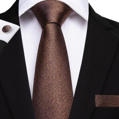 China Fashion Casual Formal Business Brown Silk Men's Tie Sets Custom Personal Label Neck Ties for sale