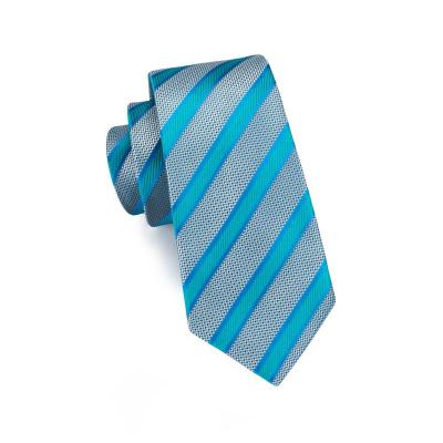 China Light Blue Hi-tie Fashion Stripe Casual Formal Custom Men Ties Silk Woven Neck Tie for sale