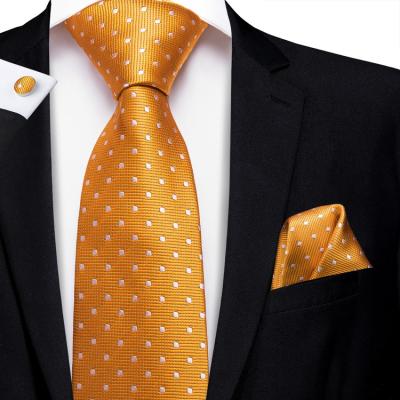 China New Design Orange Polka Dot Mens Silk Neck Ties and Pocket Square Set for sale