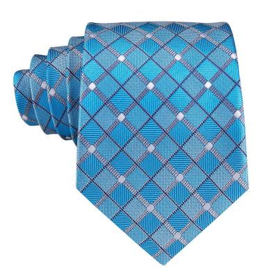 China China Custom Made Personal Label Casual Formal Necktie Light Blue Checked Silk Neck Ties For Men for sale