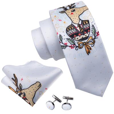 China New Custom Christmas Fashion 100% Polyester White Silk Tie Set 8.5cm Men Tie Cartoon Novelty Neck Ties for sale