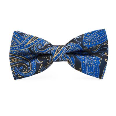 China Wholesale Luxury Blue Paisley Dobby Printed Flower Bow Ties Customized Fashion Silk Bowtie Set For Men for sale