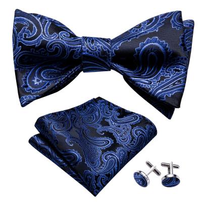 China Wholesale Cheap Price Paisley Dobby Customized Logo Silk Men's Bow Tie Blue Printed Logo Bow Ties Set Luxury for sale