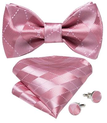 China Wholesale Men's Pink Bow Ties Fashion Self Tie Tie Bow Ties Handkerchief Set for sale