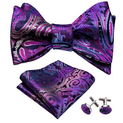 China Wholesale Dobby Bowtie Purple Paisley Silk Self Barred Tie Bow Ties For Men for sale