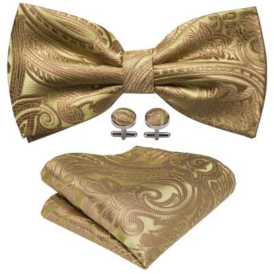 China Luxury Classic Jacquard Woven Paisley Yellow Gold Silk Men's Pre Tied Bow Ties For Men Handmade for sale