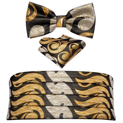 China Wholesale Fashionable Gold Paisley Bow Tie Black Handmade Silk Wide Belt In Jacquard Silk For Men for sale