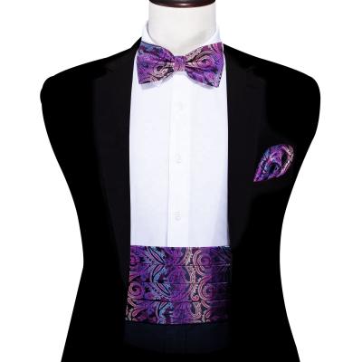 China Wholesale Design Silk Fashionable Jacquard Paisley Purple Wide Bow Tie Belt For Men for sale