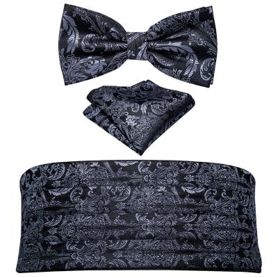 China Most Popular Jacquard Fashionable Black Men's Silk Paisley Wide Bow Tie Belt for sale