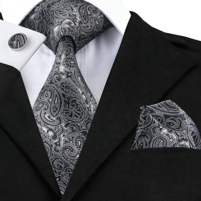 China Silk Custom Design Jacquard Woven 100% Silk Mens Black Tie For Suits for sale