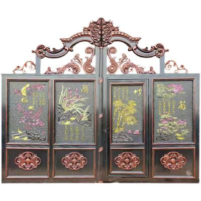 China Modern Double Door Shiny Country Iron Gate Large Country Gate Home Yard Security Villa Barrier Gate for sale