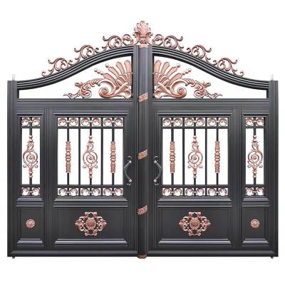 China Modern Villa Courtyard Entry Door Arched Door Steel Base Track Iron Gate Modern Design Beautiful for sale