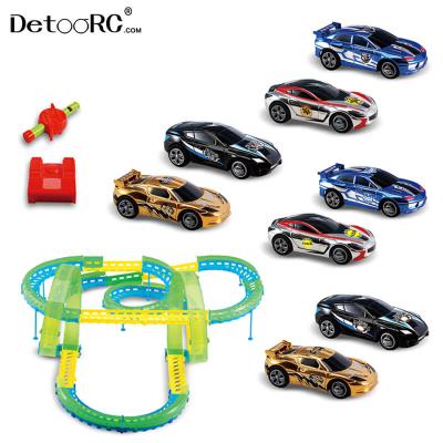 China Slot Toy Detoo Whistle Sounds Control Track Toys Indoor Miniature RC Racing Track Car For Kids for sale