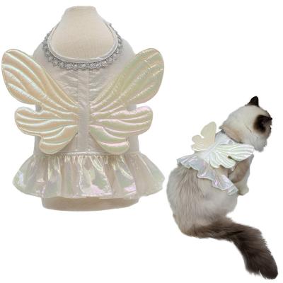 China Custom Soft Nylon Stocked Designer Cat Pet Fancy Clothes Puppy Teddy Luxury Summer Wings Princess Dress Sweet Dazzling Colorful for sale