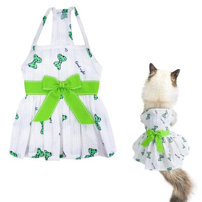 China Wholesale Custom Stocked Princess Style Floral Bow Cat Girl Luxury Sweetness White Pet Summer Dress 2023 for sale