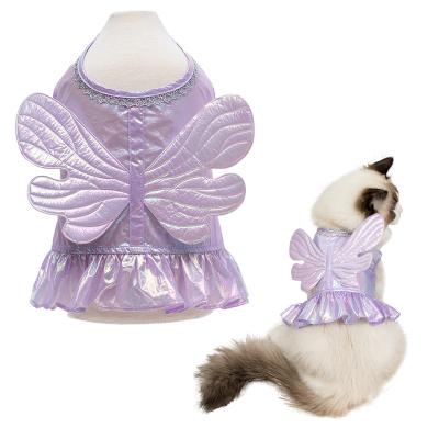 China Custom Designer Pet Supplier Lightweight Princess Dazzling Cat Girl Luxury Party Summer Nylon Stocked Dress With Wings for sale