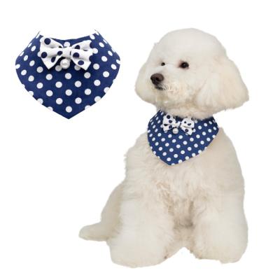 China Wholesale Adjustable Round Stocked Dot Triangular Bandage Pet Puppy Cat Scarf Pet Accessories Fashion Bow for sale