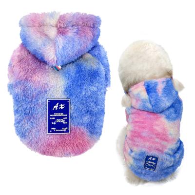 China 2023 New Designer Stocked Winter Pet Outfits Clothes Dog Friendly Coral Fleece Tie Dye Furry Skin Warmth Half Sheath Hoodies for sale