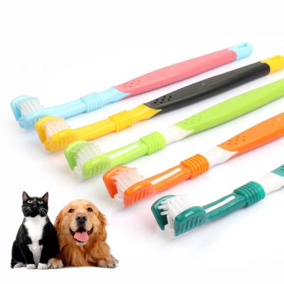 China Wholesale Stocked Eco-friendly Accessories Three Handle Soft TPR Dog Cleaning Nylon Toothbrush Heads For Clean Teeth for sale