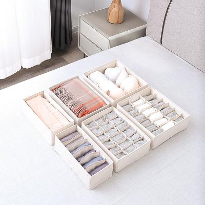 China Viable Foldable Cotton Storage Box Fabric Socks Underwear Bra Organizer Canvas Storage Box for sale