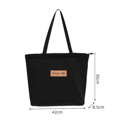 China Custom Logo Folding Pocket Eco Friendly Woven Canvas Tote Bag With Zipper Inner for sale