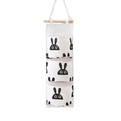 China Black White Cotton Viable Style Storage Bag Canvas Hanging Wall Mounted Wardrobe for sale