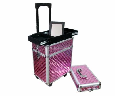 China Storage Display And Carry Aluminum Black Professional Cosmetic Trolley Cases With Makeup for sale