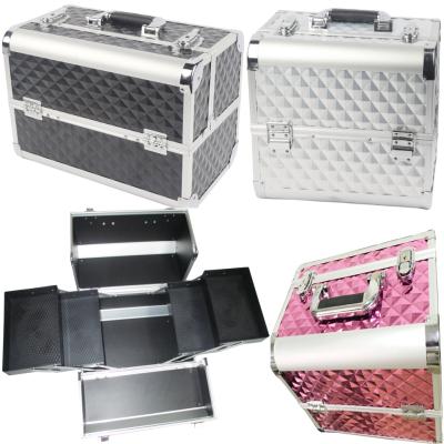 China 2021 fashion design aluminum cosmetics case, make up case with tiered dishes pull bilateral size 32*22*26CM for sale