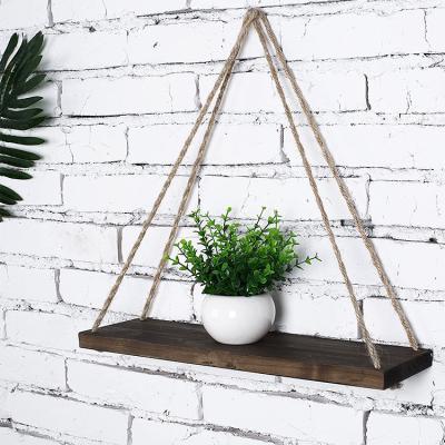 China Adjustable (Height) Home Decor Adjustable (Height) Set of 2 Rustic Wood Shelves Rope Swing Hanging Floating Shelves Brown for sale