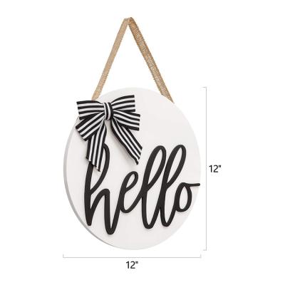 China Europe Home Decor White Hello Europe Hanging Welcome Sign Front Door Log Farmhouse Office Decor Sign Hello for sale