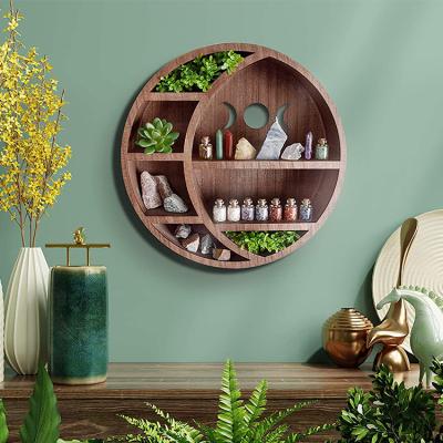 China Home Decor Vintage Storage Moon Shelves Ornament Storage Wood Rack, Home Decor Crescent Moon Wall Shelf Wood Wall Shelves Cabinet for sale