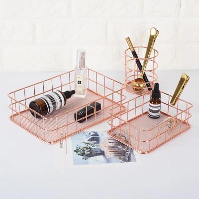 China New Children's Bathroom Gold Metal Lockers Mesh Tabletop Storage Organizer Rose Home Viable Storage Baskets Small for sale