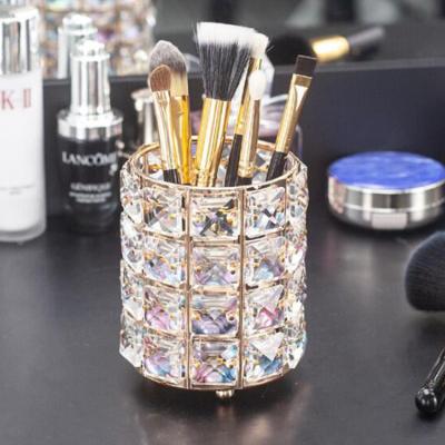 China Viable Viable In Stock Organizer Golden Crystal Gold Makeup Brush Container Makeup Brush Holder for sale