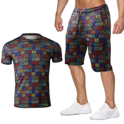 China 2022 summer trend couple rainbow QUICK DRY alphabet shorts European QUICK DRY T-shirt men and women short sleeve suit for sale