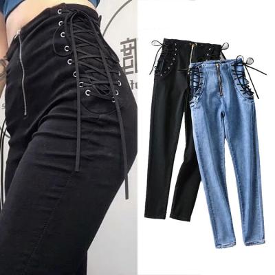 China Ladies Fashion QUICK DRY QUICK DRY Dress Pants Fat Skinny Pants Side Lace Up High Waisted Jeans for sale