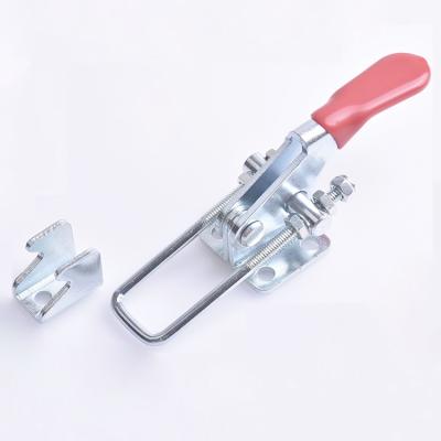 China Timbering; Transport Mini Iron Zinc Plating Latch Shaped Toggle Clamp With Red PVC Handle for sale