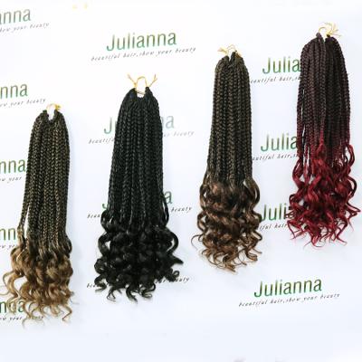 China Julianna Factory Price 18inch Synthetic Fiber Hair Premium Box Braids Curly Ends Synthetic Crochet Braiding Hair Extension Colored Hair For Women for sale