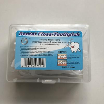 China 30 Picks Per Box Easy Slip Eco Dental Floss Pick Natural Plastic In Box Custom Bulk Container OEM DF301 for sale