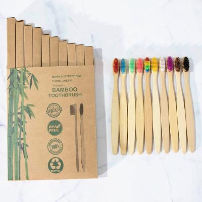 China 10pcs Disposable Soft Bamboo Natural Friendly Biodegradable Oral Care Toothbrush Charcoal Eco Healthy Brush for sale