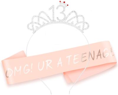 China Polyester 13th Birthday Sash and Tiara Happy 13th Birthday Party Decorations Supplies for sale