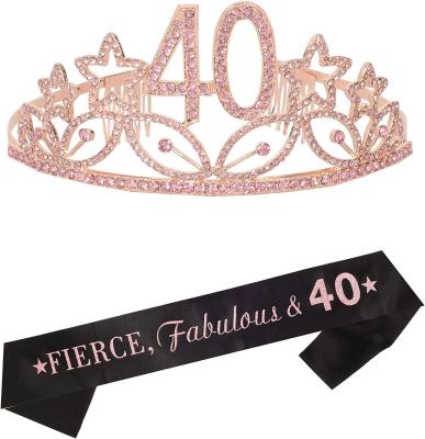 China Polyester Iron Happy Fortieth Birthday Party Supplies Fortieth Tiara And Sash Fortieth Birthday Gifts For Women for sale