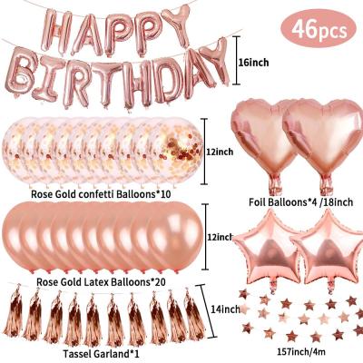 China 100% Eco-friendly Rose Gold Happy Birthday Foil Balloon Party Decorations Kits for sale