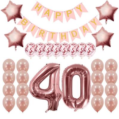 China 100% Eco-friendly 40th Rose Gold Foil Letter Birthday Party Balloon Decorations Supplies for sale