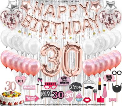 China 100% Eco-friendly Rose Gold Birthday Party Decor Happy Birthday Decoration Banner Number 30 Foil Letter Balloon Sets for sale