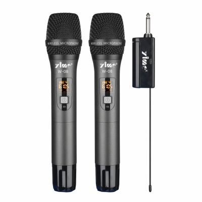 China Professional Handheld Dual Microphone Wireless Karaoke System Handheld UHF Microphone Moving-coil Microphone for Church for sale