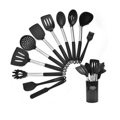 China Amazon Hot Sale 11pcs Viable Silicone Kitchenware Cooking Silicone Cooking Utensils Set With Stainless Steel Handle for sale